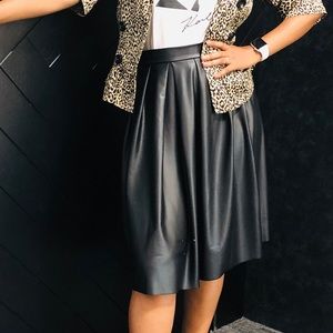 Vegan Leather Pleated Skirt